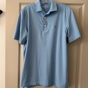 Vineyard Vines Blue Striped Performance Golf Polo in Size Medium